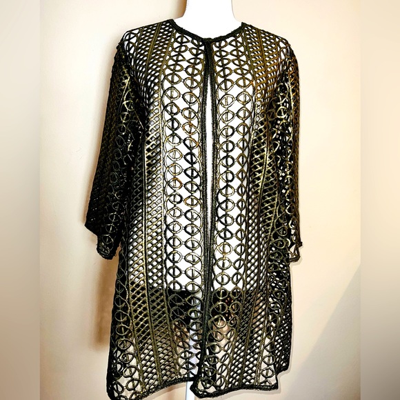 CHICOS Travelers Antiqued Gold Foldable “Lace” Jacket Coat! So UNIQUE! Chico’s 3 - Picture 13 of 13
